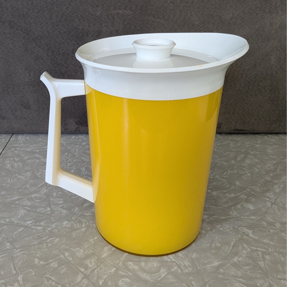 Vintage ThermoServe Insulated Pitcher Yellow White 70s Mid Century Modern